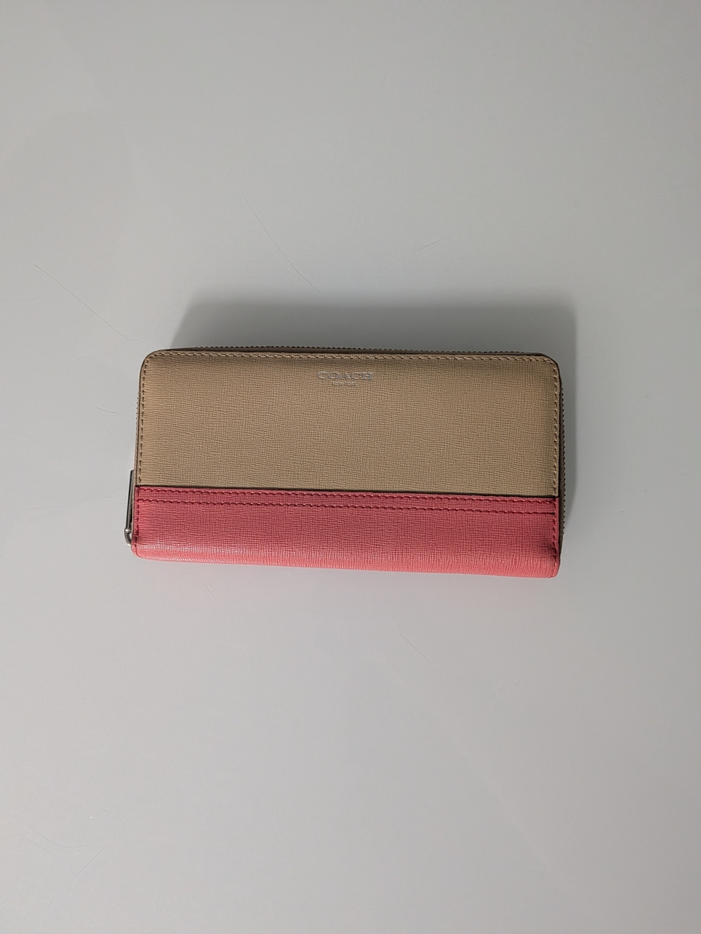 Coach Two-Tone Zip Wallet in Beige and Pink